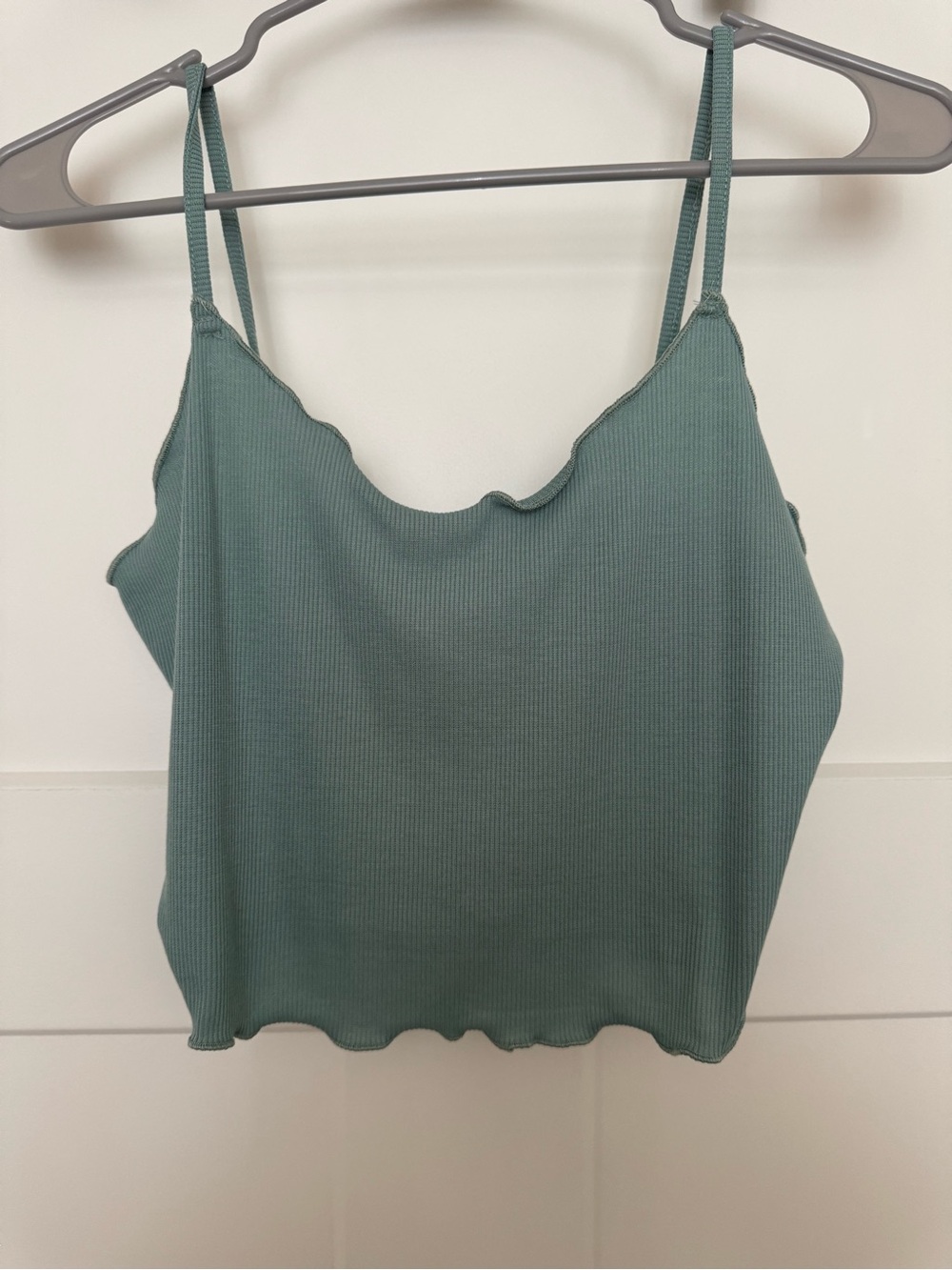 SHEIN Sage Green Ribbed Lettuce-Edge Cami